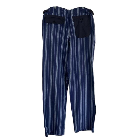 Nicholas Daley 70s Stripe Trouser Irish Linen Waxed Cotton Blue - Picture 9 of 9
